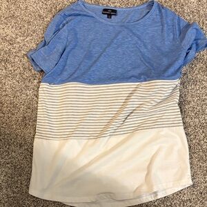 Nursing Queen Blue and White Striped Short Sleeve Top